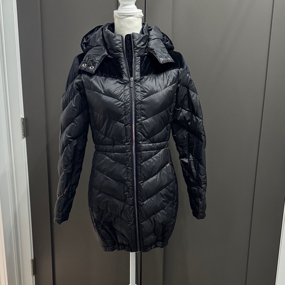 Badgley Mischka Black Puffer Coat Light Weight Packable Down Sz XS